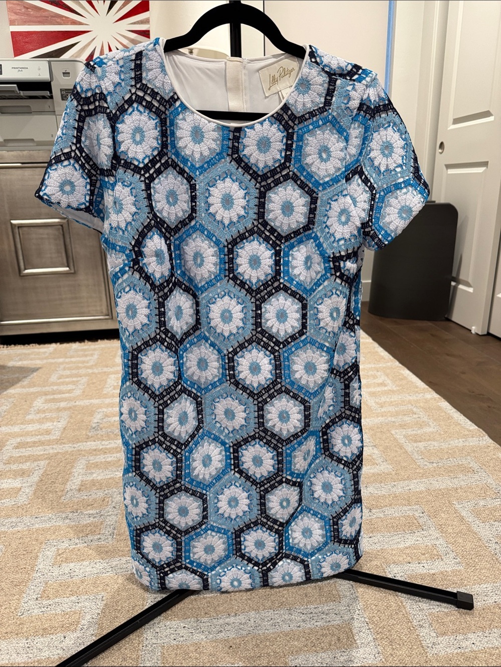 Lilly Pulitzer Blue & White Geometric Shift Dress